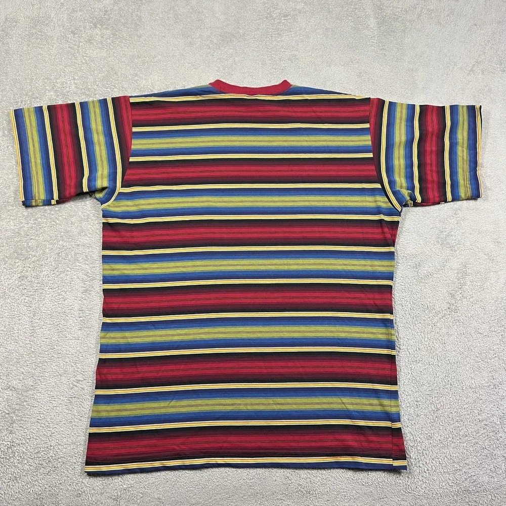 Vintage Hang Ten Tee Shirt Mens XL Multicolored Striped Pocket Made in USA